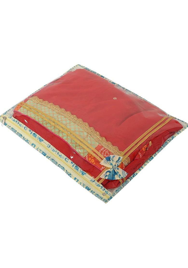 Blue Set Of 3 Single Saree Cover Multi Utility Organisers