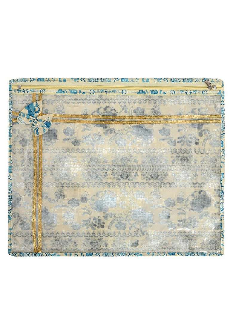 Blue Set Of 3 Single Saree Cover Multi Utility Organisers - Indya
