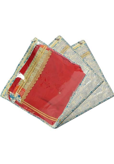 Blue Set Of 3 Single Saree Cover Multi Utility Organisers