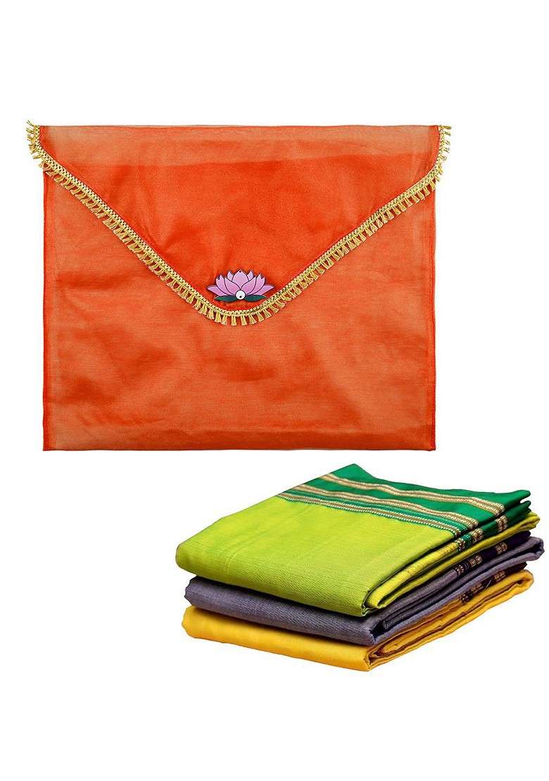 Orange Colored Printed Organza Saree Cover With Flap Closure - Indya