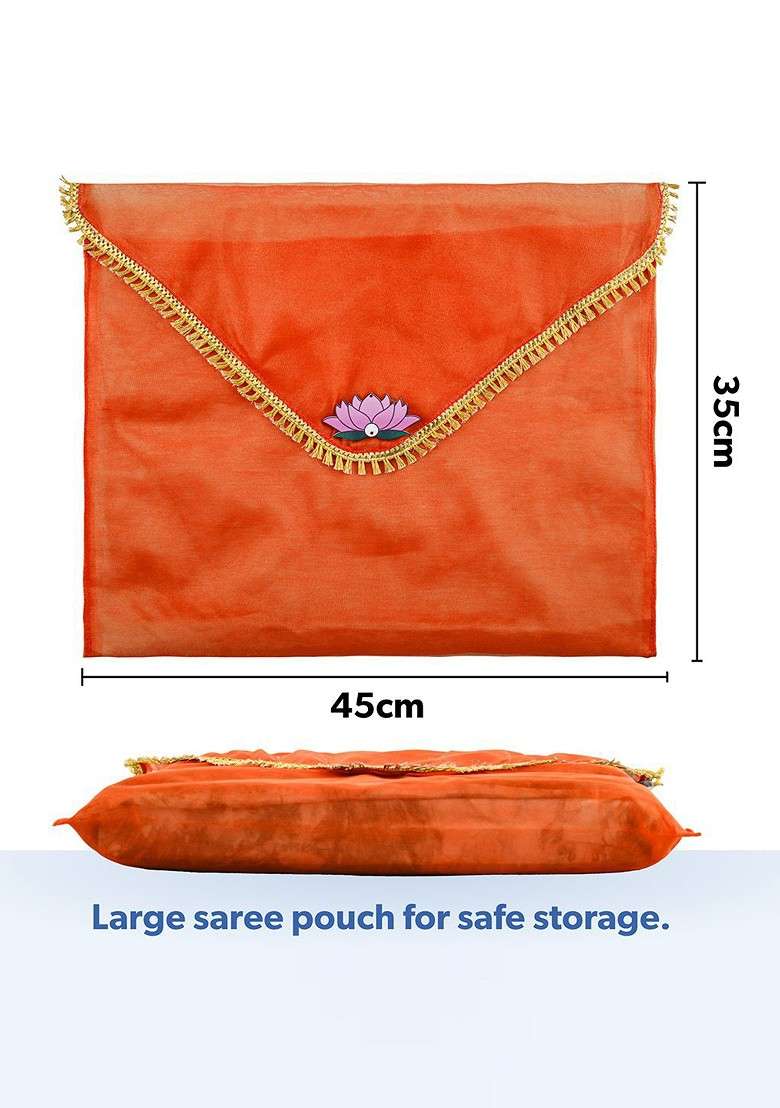 Orange Colored Printed Organza Saree Cover With Flap Closure - Indya
