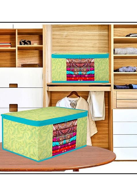 Green And Blue 3 Pieces Printed Saree Cover With Zip