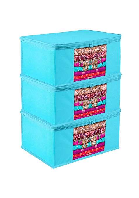 Blue And Transparent 3 Pieces Saree Cover With Zip