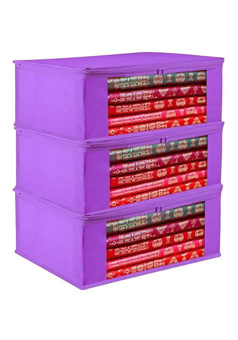 Purple And Transparent 3 Pieces Saree Cover With Zip