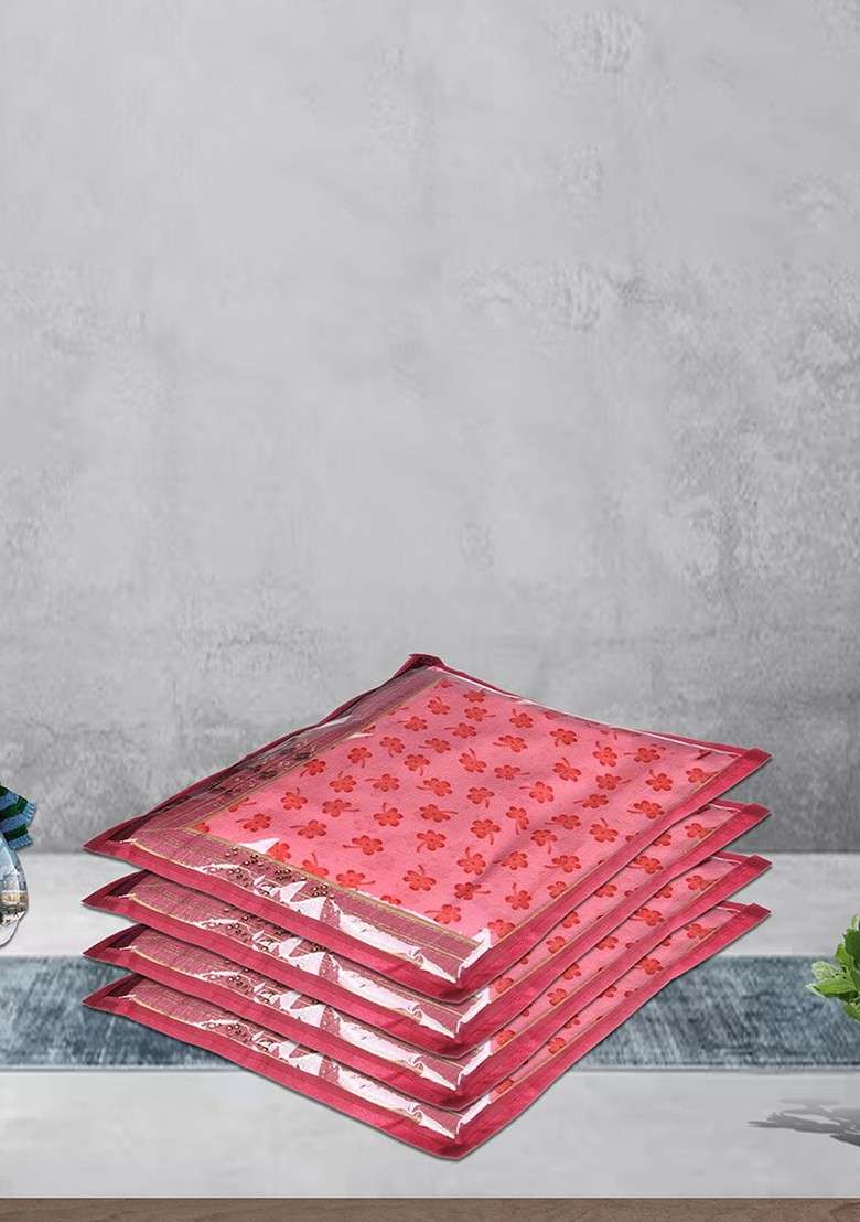 Maroon And Transparent 6 Pieces Saree Cover With Zip - Indya