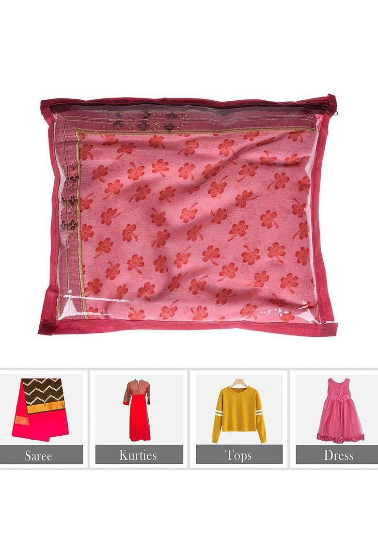 Maroon And Transparent 6 Pieces Saree Cover With Zip - Indya