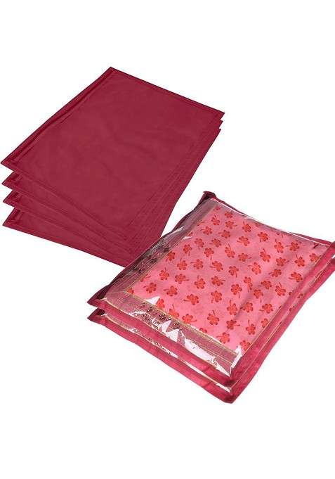 Maroon And Transparent 6 Pieces Saree Cover With Zip