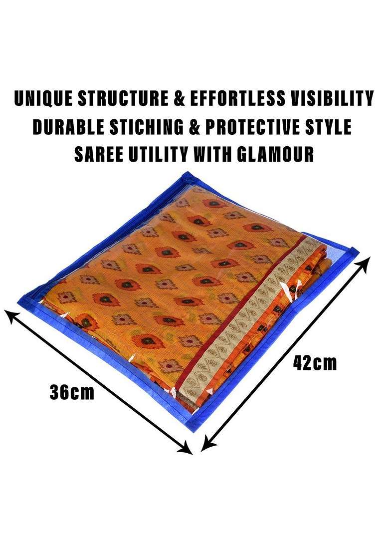 Blue And Transparent 6 Pieces Saree Cover With Zip - Indya