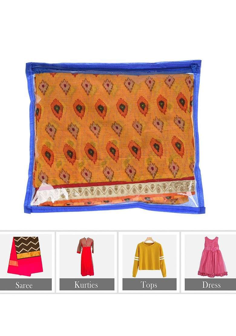 Blue And Transparent 6 Pieces Saree Cover With Zip - Indya