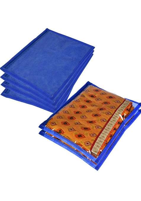 Blue And Transparent 6 Pieces Saree Cover With Zip