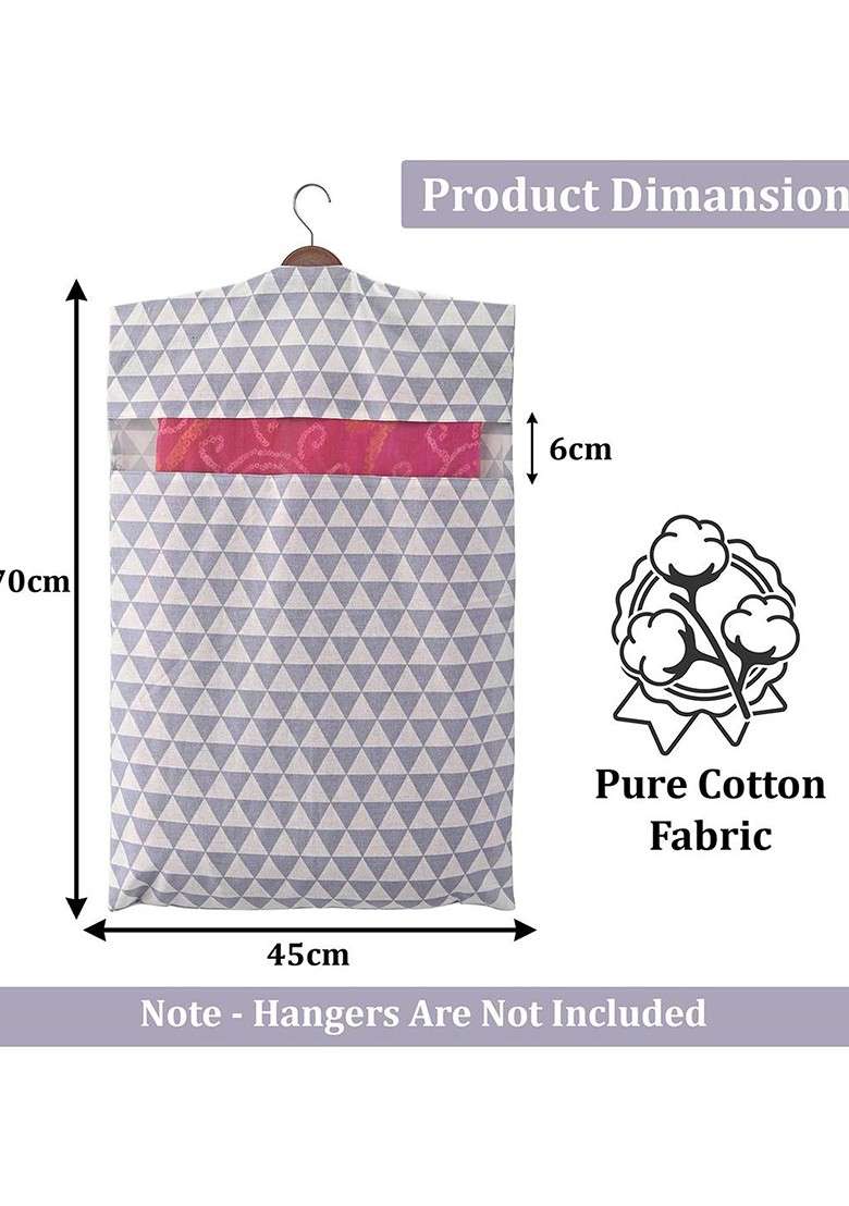 Grey Set Of 12 Cotton Multi Utility Saree Cover Organisers - Indya