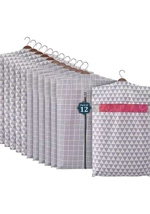 Grey Set Of 12 Cotton Multi Utility Saree Cover Organisers