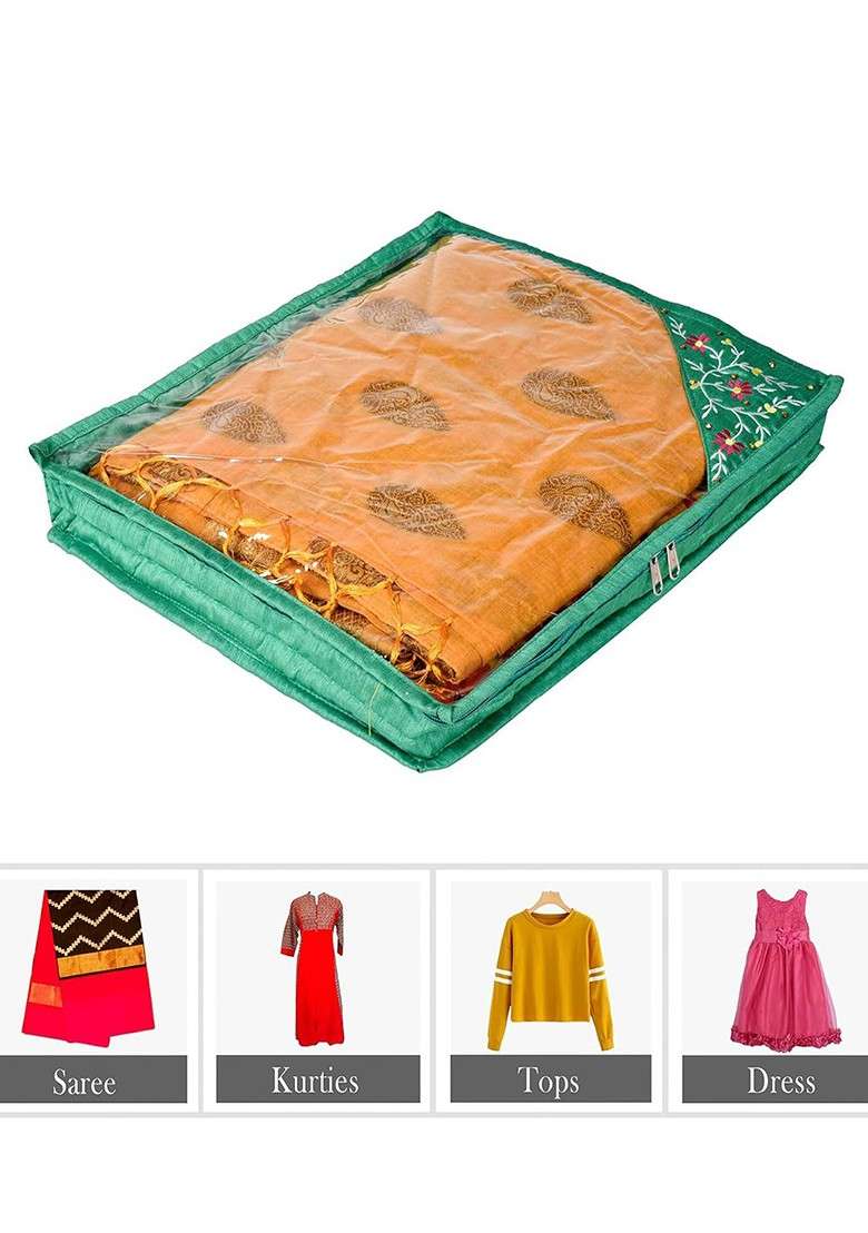 Green 12 Pieces Satin Saree Cover Organisers - Indya