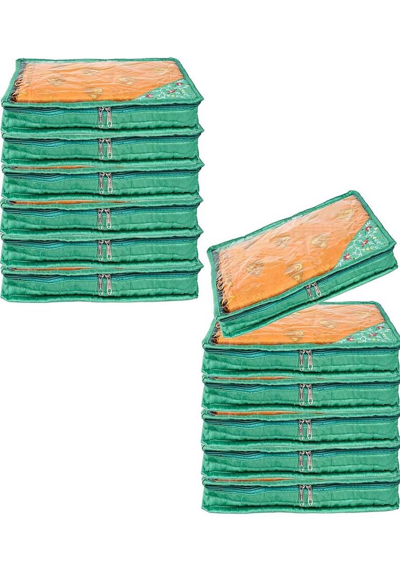 Green 12 Pieces Satin Saree Cover Organisers