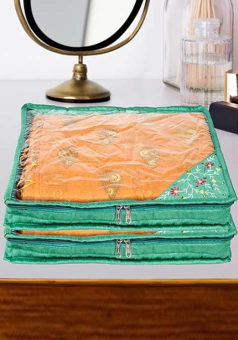 Green 12 Pieces Satin Saree Cover Organisers