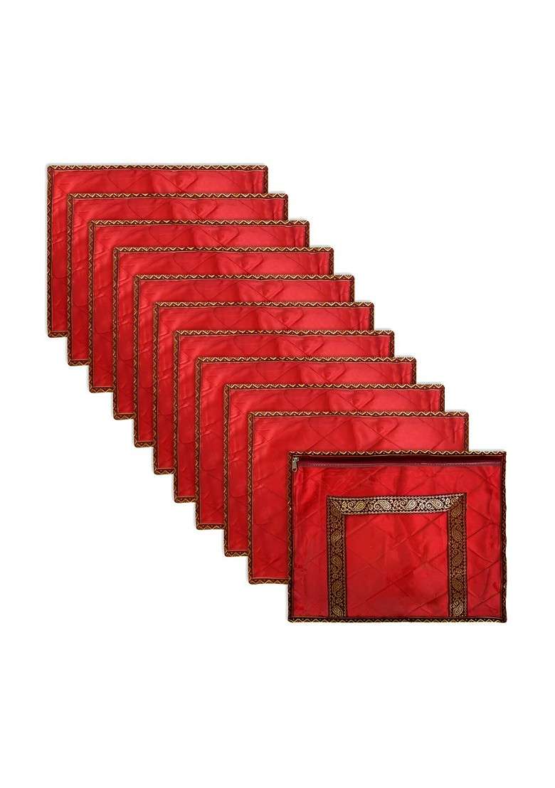Maroon Set Of 12 Reusable Saree Cover Drawer Organiser - Indya