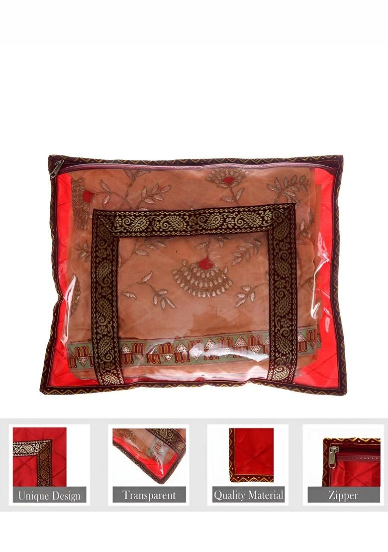 Maroon Set Of 12 Reusable Saree Cover Drawer Organiser