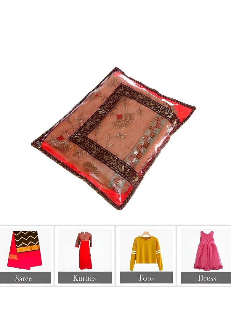 Maroon Set Of 12 Reusable Saree Cover Drawer Organiser - Indya