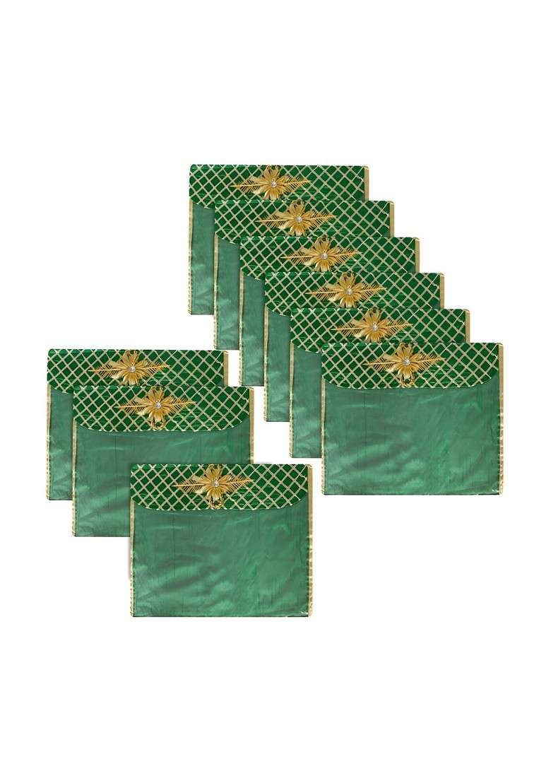 Set Of 9 Green Reusable Drawer Saree Cover Organisers - Indya