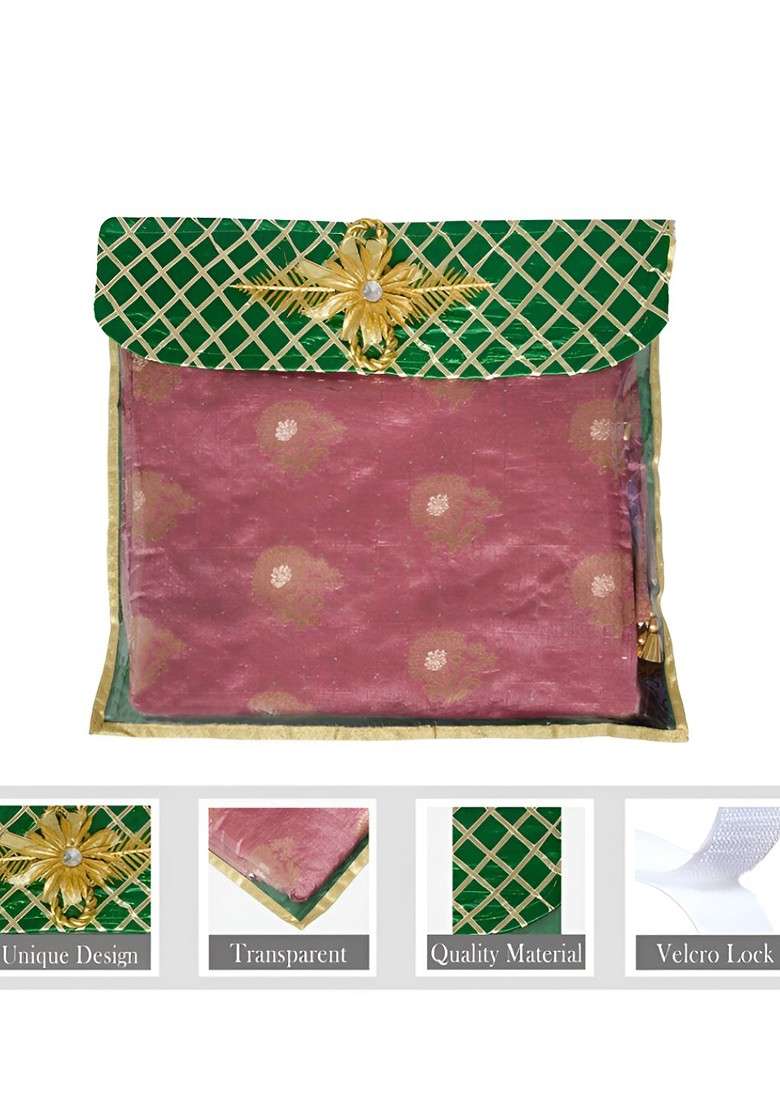 Set Of 9 Green Reusable Drawer Saree Cover Organisers - Indya