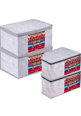 Grey 4 Pieces Blouse And Saree Cover Combo Set