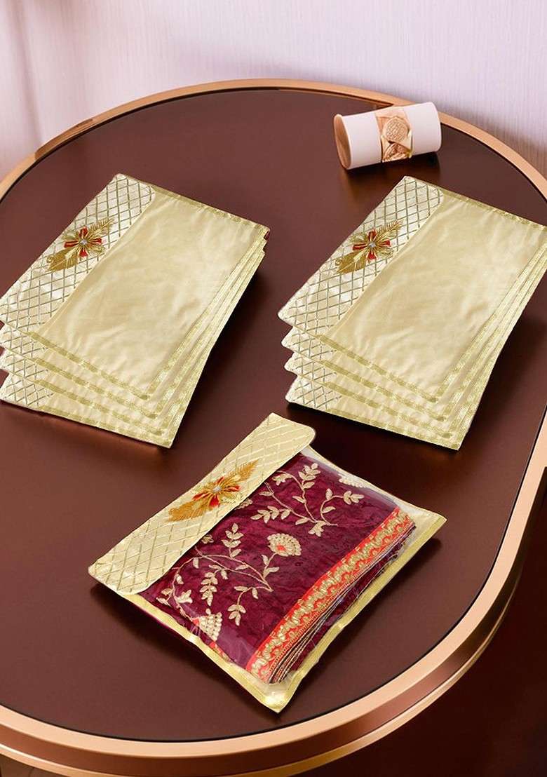 Gold Toned 9 Pieces Saree Cover Organisers - Indya