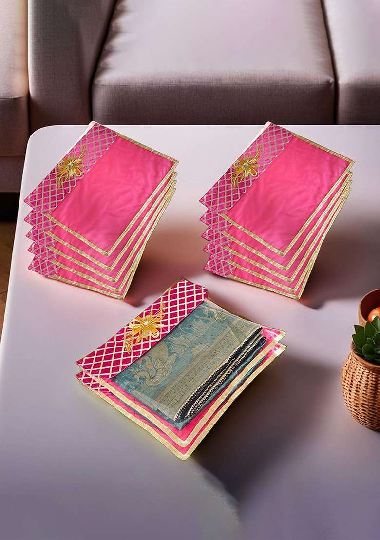 Pink And Gold Toned 12 Pieces Saree Cover Organisers - Indya