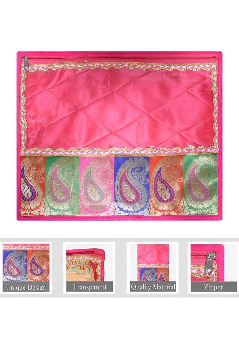 Pink And Gold Toned 9 Pieces Saree Cover Organisers - Indya