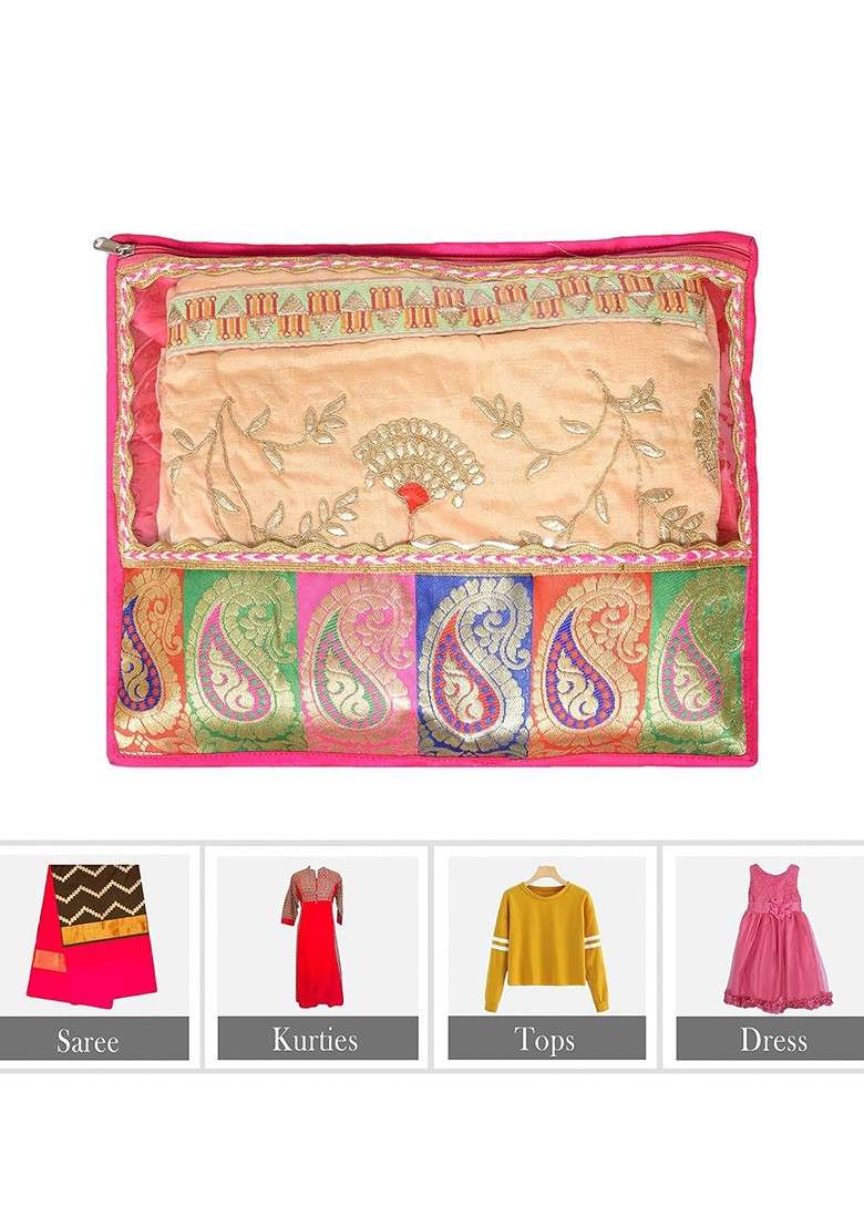 Pink And Gold Toned 12 Pieces Saree Cover Organisers - Indya