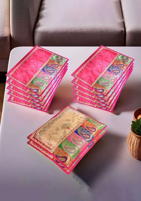 Pink And Gold Toned 12 Pieces Saree Cover Organisers