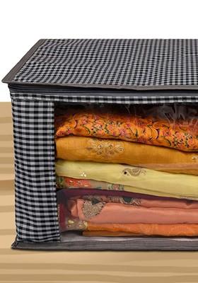 Grey And Black Saree Cover With Slider Zip