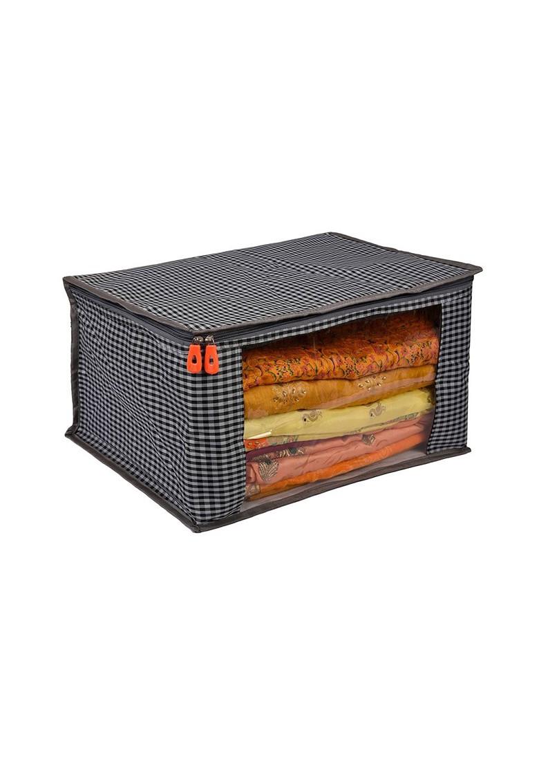 Grey And Black Saree Cover With Slider Zip