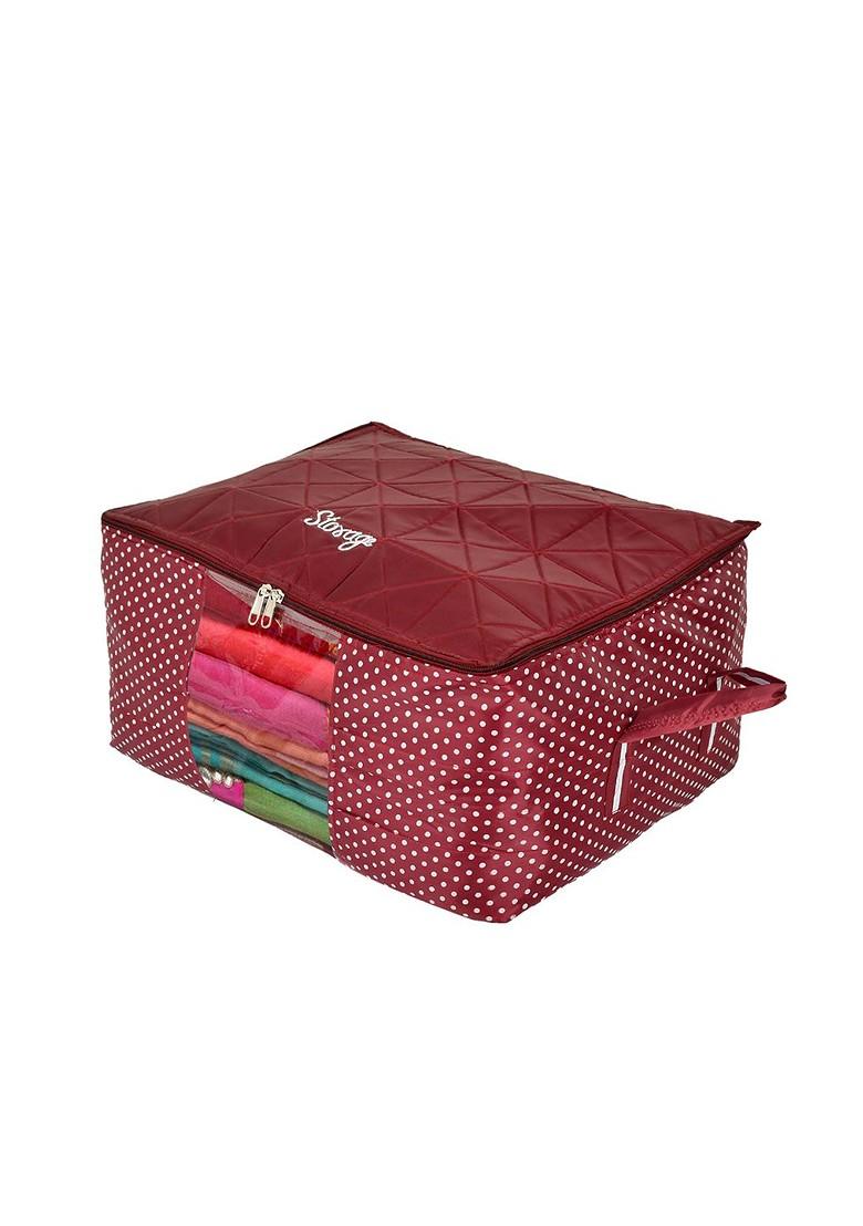 Maroon Polka Dot Printed Foldable Saree Cover Organiser
