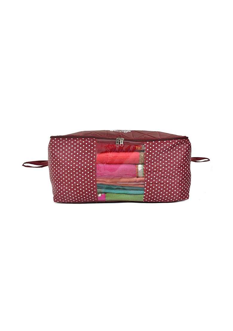 Maroon Polka Dot Printed Foldable Saree Cover Organiser - Indya
