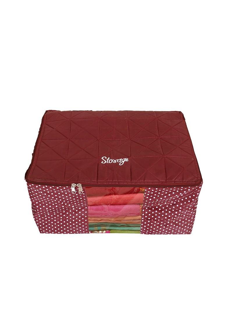 Maroon Polka Dot Printed Foldable Saree Cover Organiser