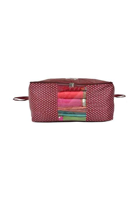Maroon Polka Dot Printed Foldable Saree Cover Organiser