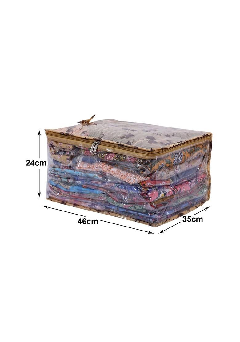 Beige Floral Printed Saree Cover