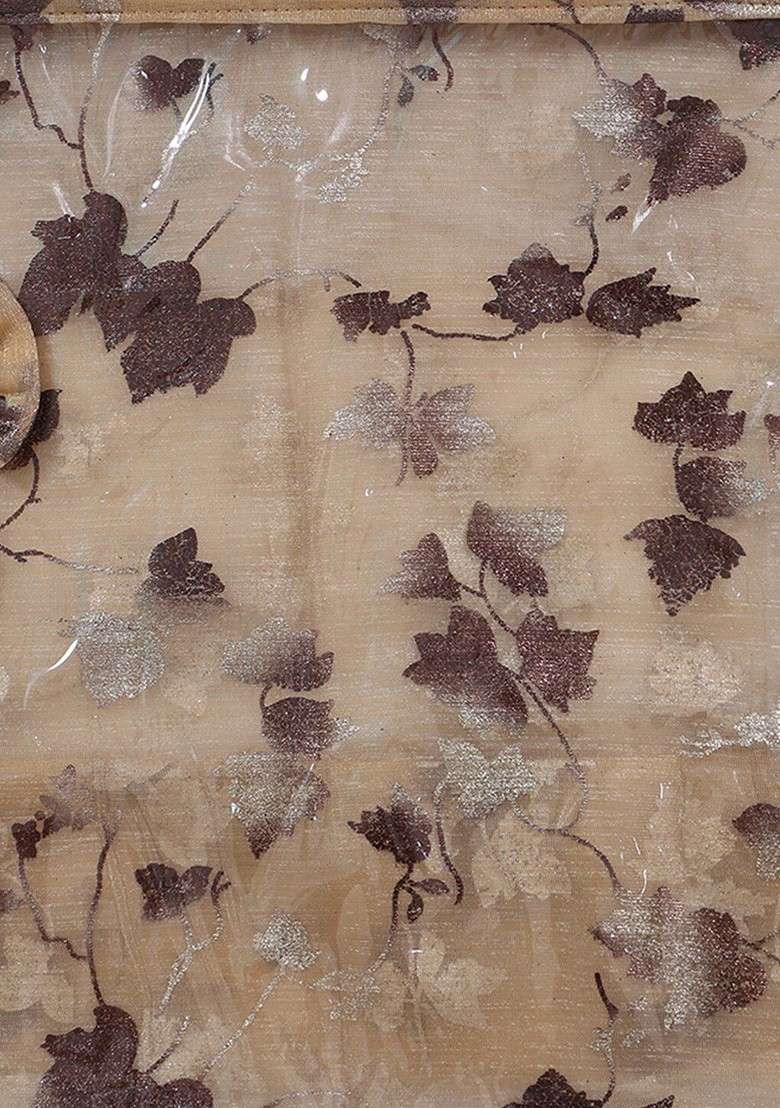 Beige Floral Printed Saree Cover - Indya