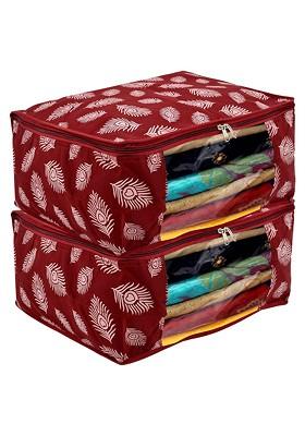 Maroon Pack Of 2 Printed Saree Cover With Transparent Window