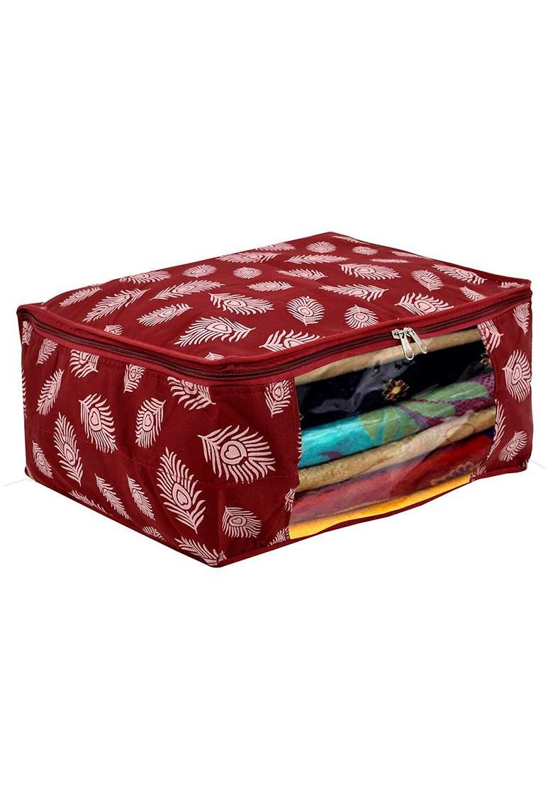 Maroon Pack Of 2 Printed Saree Cover With Transparent Window - Indya