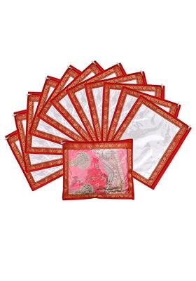 Set Of 12 Red And Transparent Single Packing Saree Cover Organizers