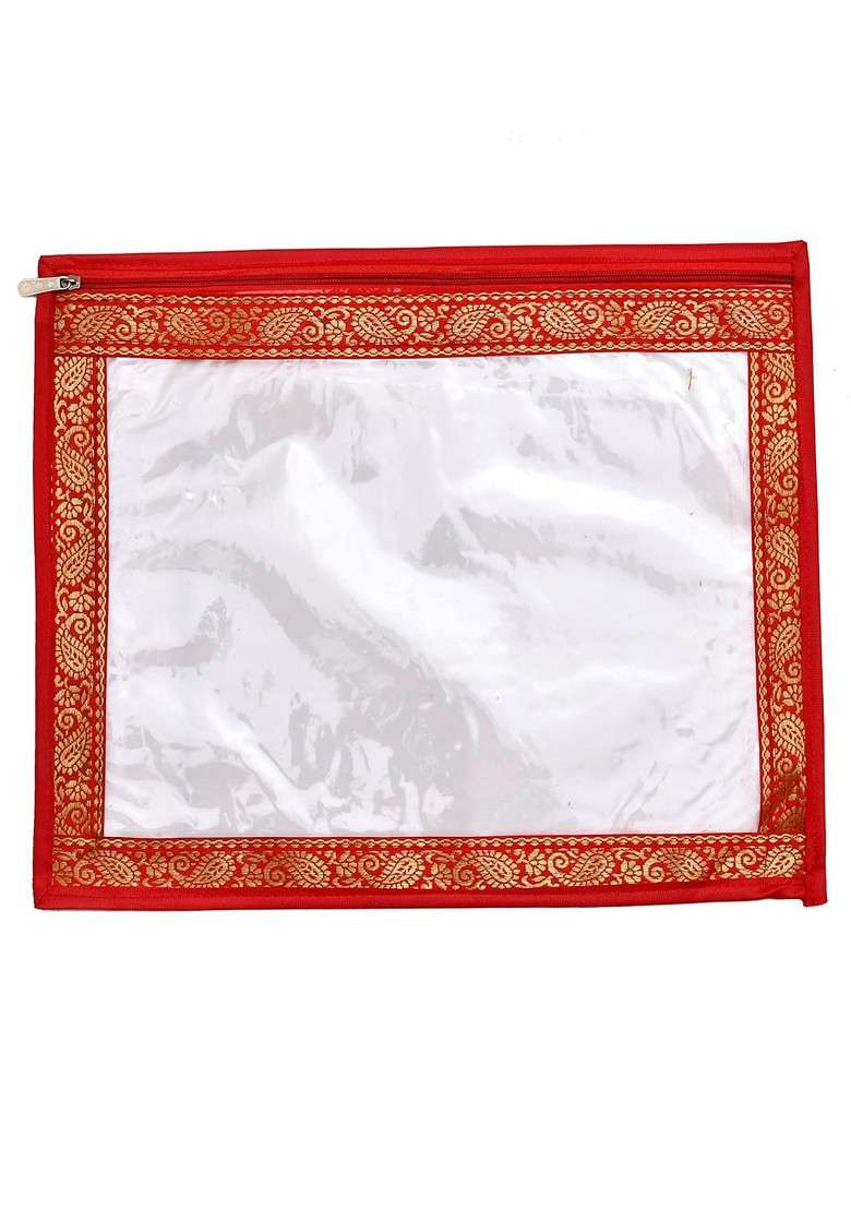 Set Of 12 Red And Transparent Single Packing Saree Cover Organizers - Indya