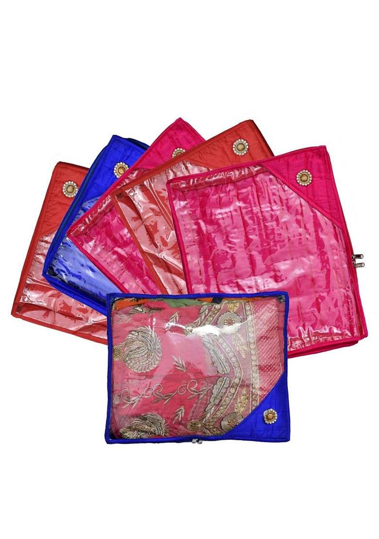 Set Of 6 Solid Silk Single Packing Saree Cover Organizers - Indya