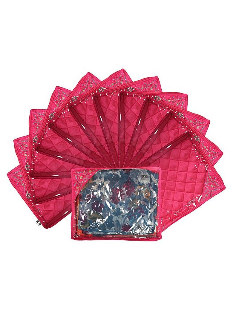 Set Of 12 Pink Solid Single Packing Saree Cover Organizer