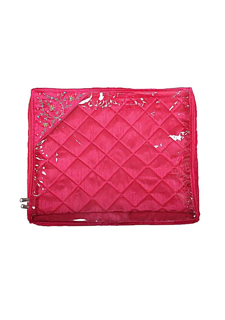 Set Of 12 Pink Solid Single Packing Saree Cover Organizer - Indya