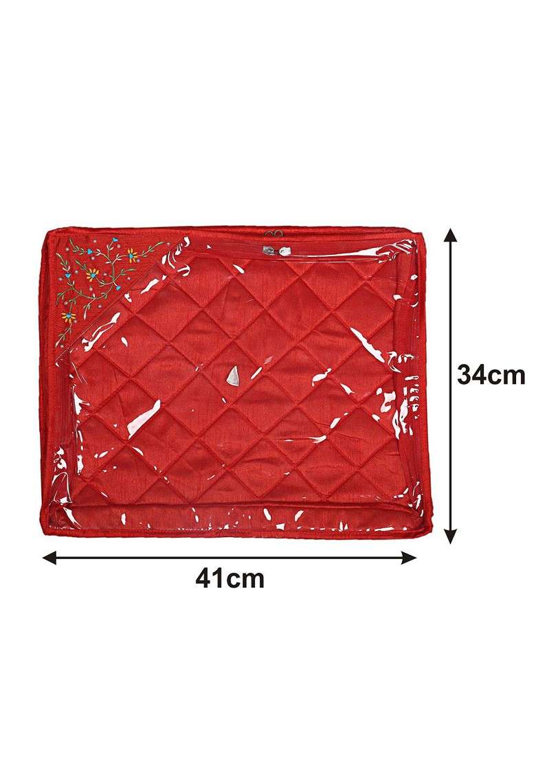 Set Of 12 Red Solid Single Packing Saree Cover Organizer - Indya