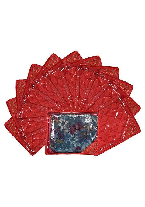Set Of 12 Red Solid Single Packing Saree Cover Organizer