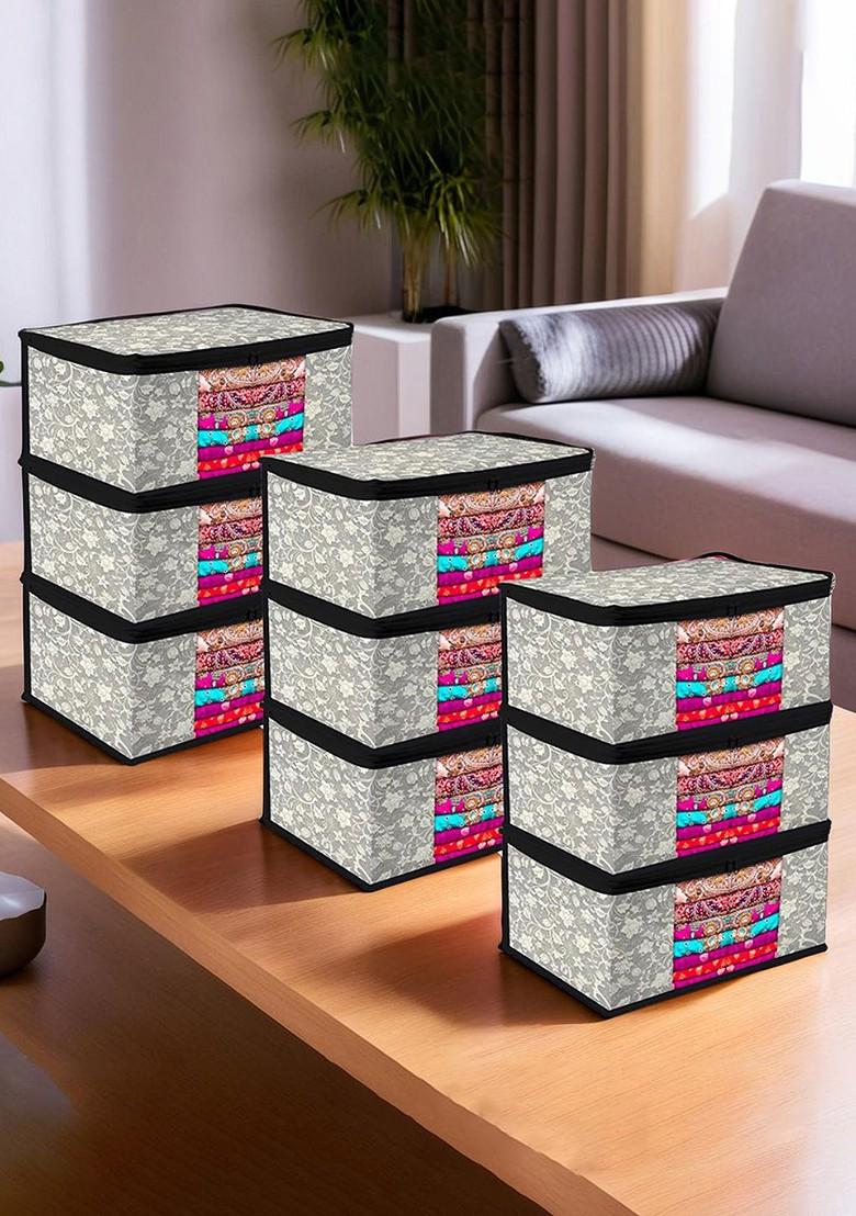 Set Of 9 Transparent Window Saree Cover Zip Closure Storage Bags