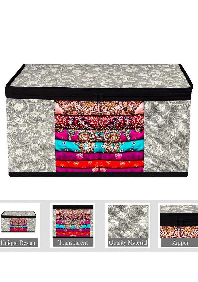 Set Of 9 Transparent Window Saree Cover Zip Closure Storage Bags - Indya