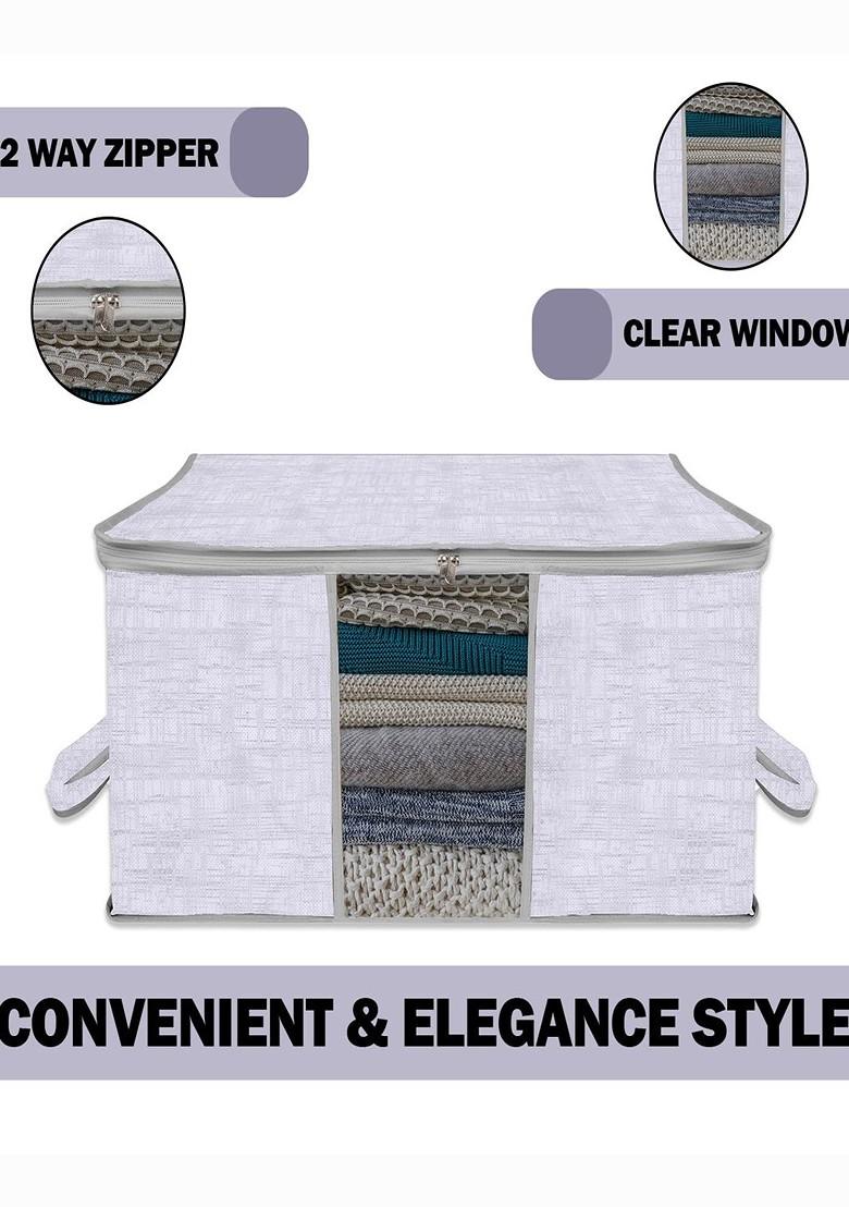 Grey 4 Pcs Printed Saree Cover And Underbed Storage Bag Set Jute Print